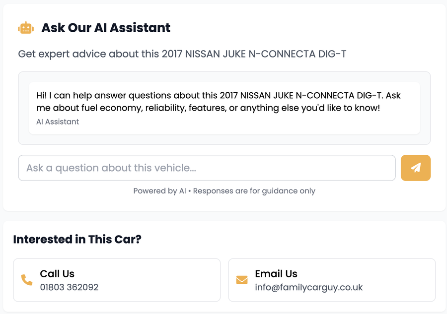 AI Assistant on a Carbotix dealer vehicle page